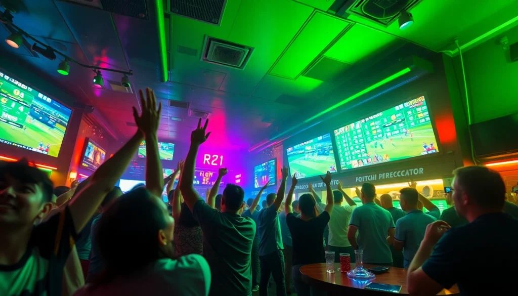 Engaging sports betting scene showcasing 토토스토리 with excited fans in a vibrant sports bar.
