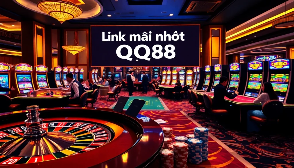 Experience the thrill of gambling with Link mới nhất QQ88 showcased in a luxurious casino setting.