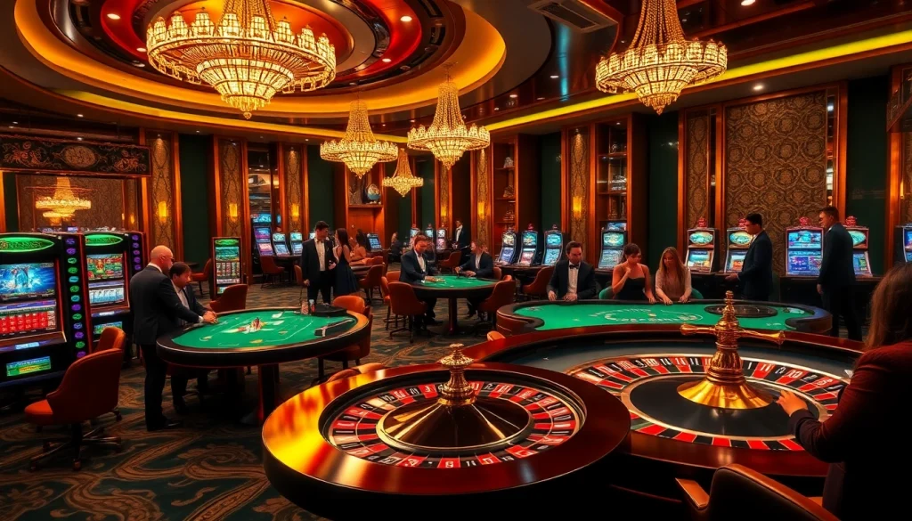 Ressentez l'excitation du meilleur casino en ligne avec des joueurs aux tables de jeu luxueuses dans un casino vibrant.