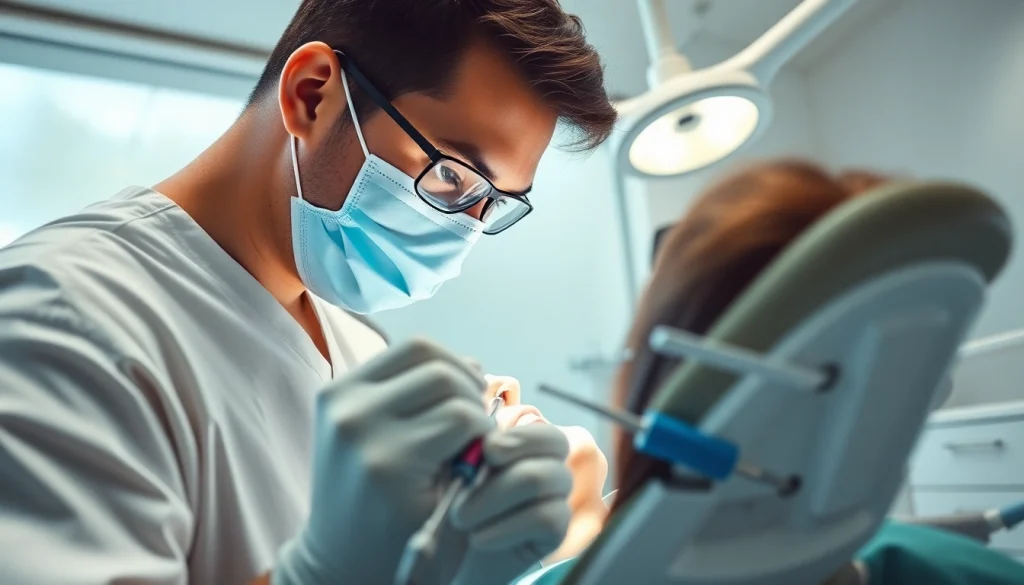 Surgical orthodontics Hawthorn: Dentist skillfully performing a procedure in a bright clinic, ensuring patient comfort.