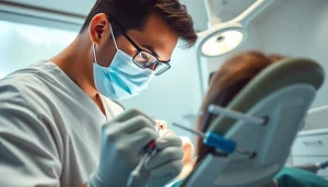 Surgical orthodontics Hawthorn: Dentist skillfully performing a procedure in a bright clinic, ensuring patient comfort.