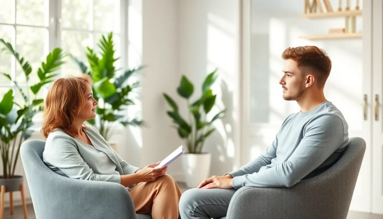 Anxiety symptoms discussed in a calming therapy session with a supportive therapist.