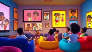Children enjoying African American Cartoons together, celebrating diversity and representation.