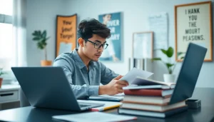 Engaged student utilizing online exams help in a serene study environment.