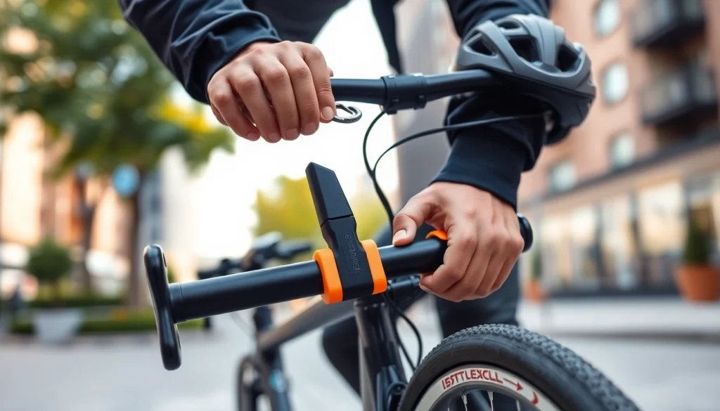 Freelock bicycle lock securing a bike in urban environment for enhanced safety.