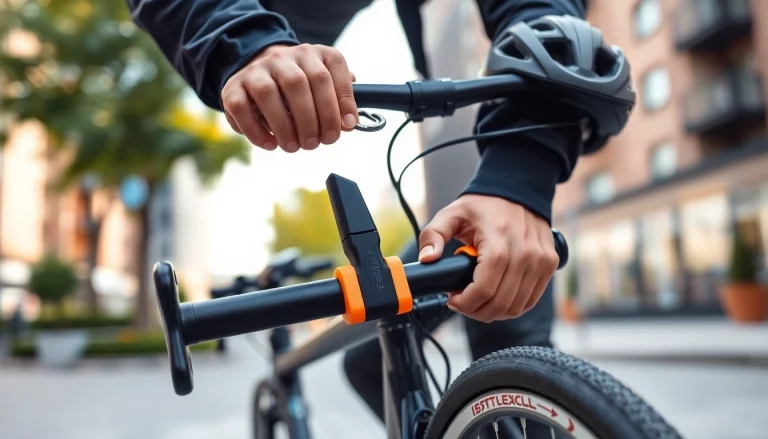 Freelock bicycle lock securing a bike in urban environment for enhanced safety.