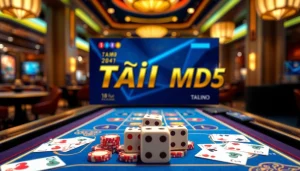 Tài xỉu md5 online betting action with dice and vibrant casino graphics