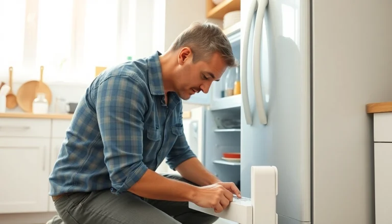 Focused technician providing appliance repair los angeles services in a well-lit kitchen.