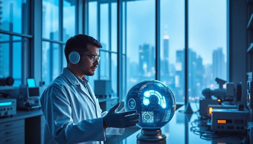 Generate detailed text using the image to prompt tool in a futuristic lab.