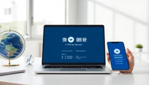 笔记本电脑与智能手机上的快连VPN界面，展示全球连接性与安全特性。