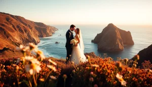 Big Sur wedding photographer capturing a romantic couple against a coastal sunset.