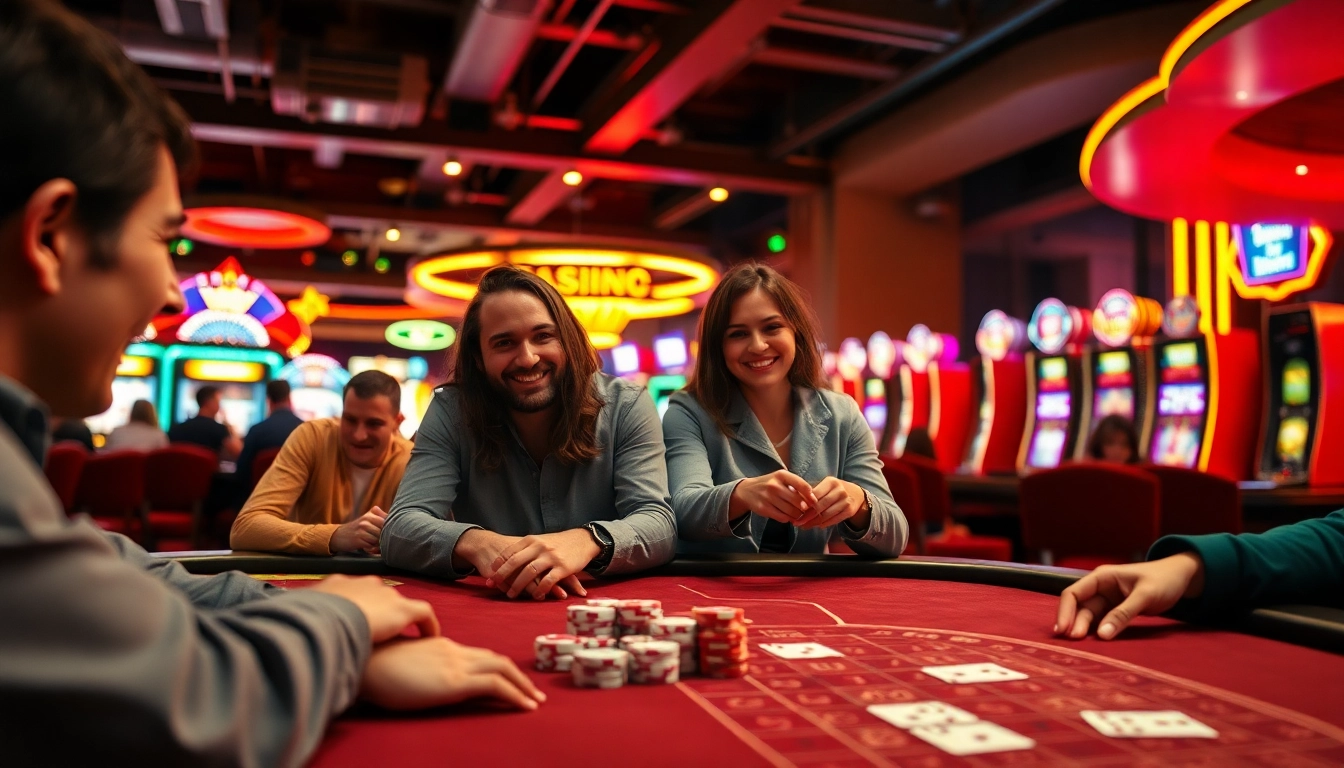 Spieler, die online casino spielen, genießen den Nervenkitzel am Tisch mit bunten Chips und Karten.