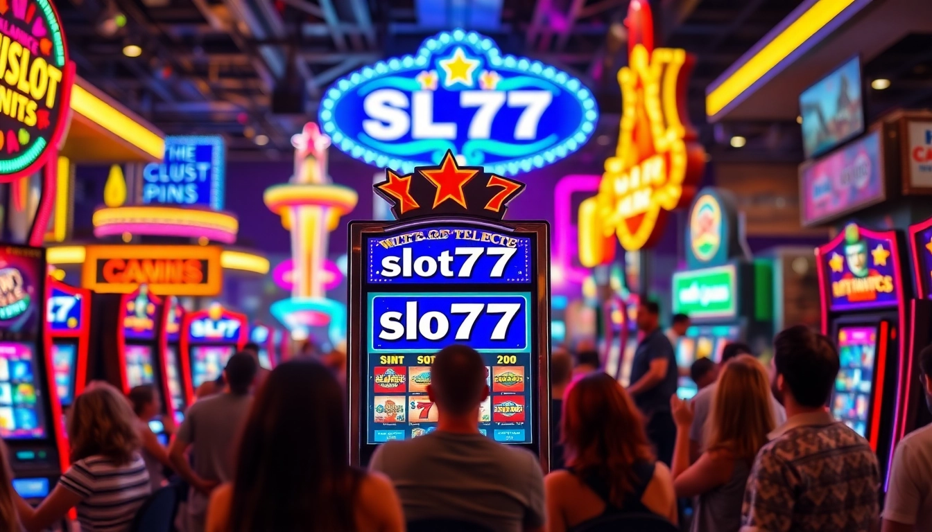 Experience the excitement of slot777 featured in a bustling casino scene with vibrant players.