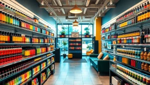 Explore the vibrant selection at Vape Juice Depot showcasing colorful e-liquids and modern devices.