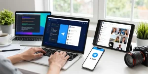 Engaging workspace demonstrating 纸飞机官网 functionalities on multiple devices