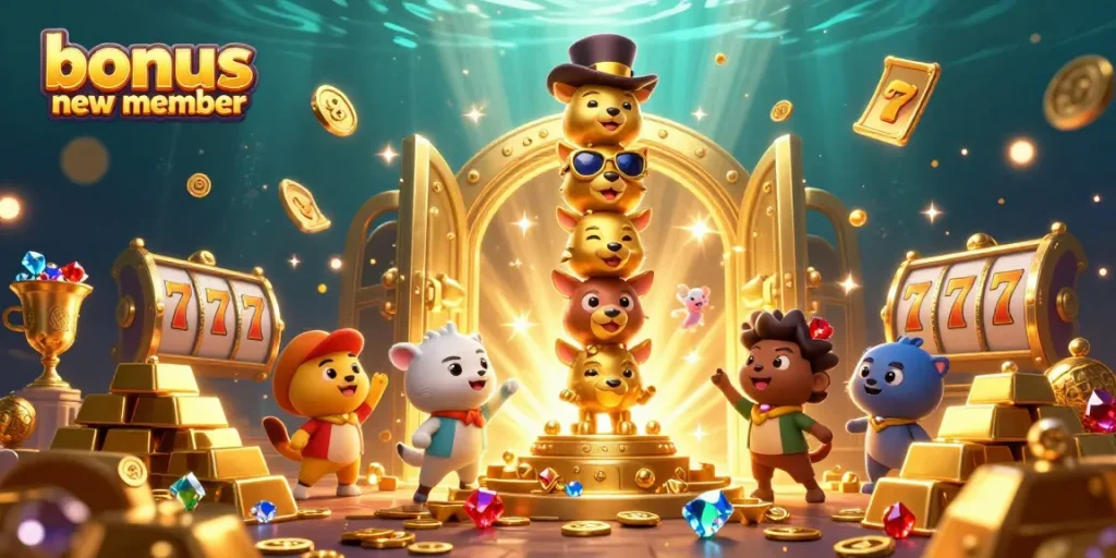 Win big with the bonus new member offer in this immersive 3D casino scene.